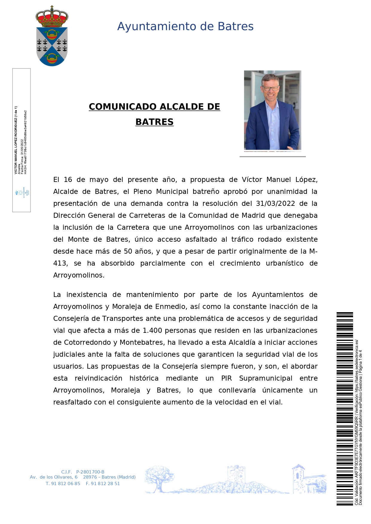 20220531 Publicacin Nota de prensa NOTA DE PRENSA CARRETERA URBANIZACIONES ARROYOMOLINOS 30052022 page 0001