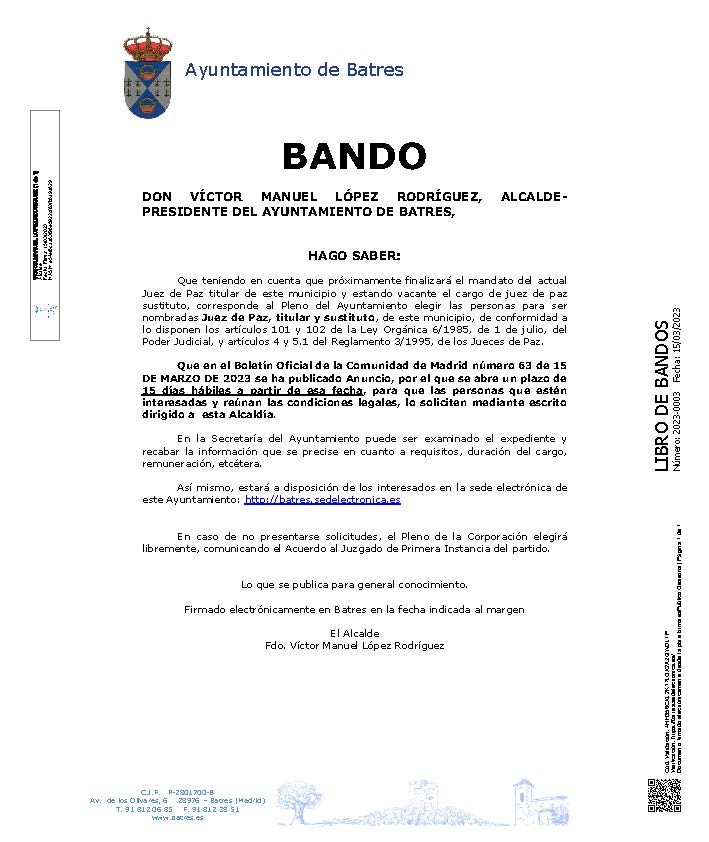 BANDO APERTURA PLAZO CANDIDATURAS
