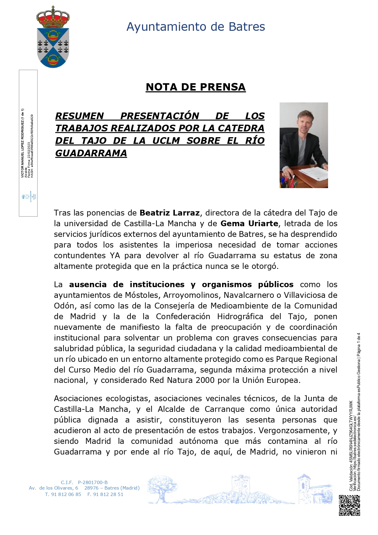 20230222 Publicacin Nota de prensa Nota de prensa tras la presentacion del informe del Rio Guadarrama 22 febrero 2023 page 0001