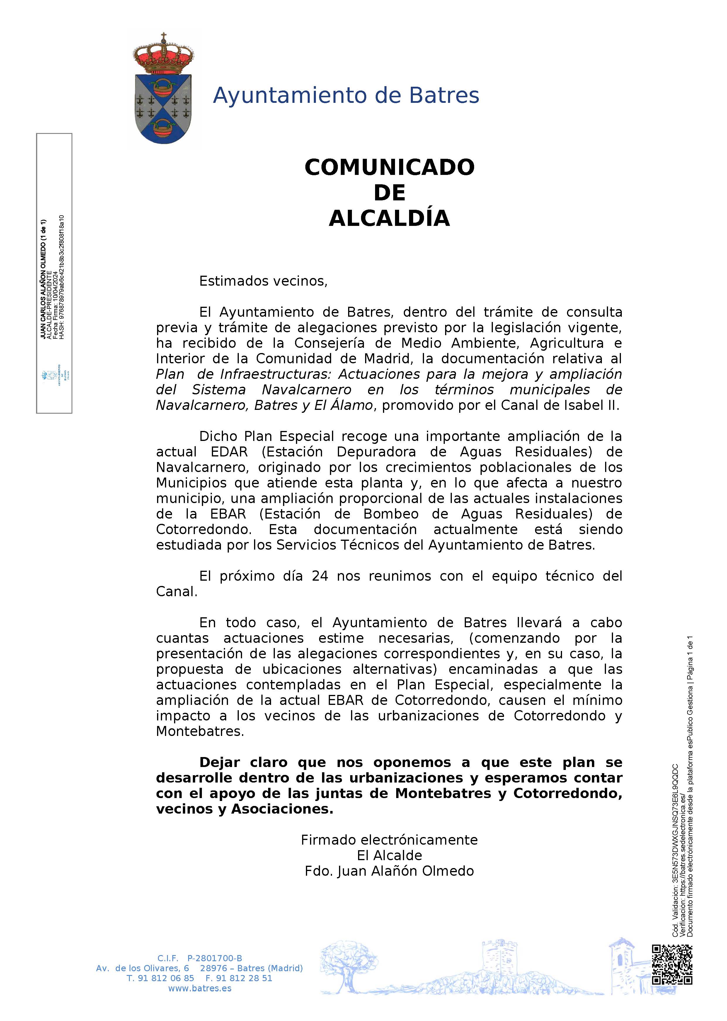 COMUNICADO AMPLIACION EBAR COTORREDONDO
