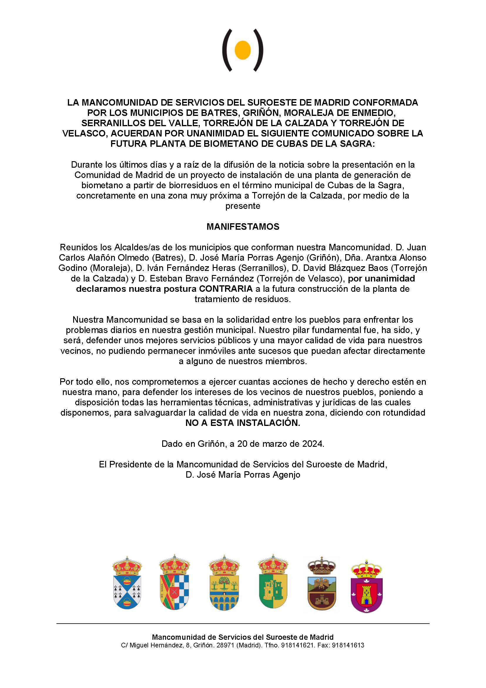 COMUNICADO SOBRE PLANTA DE GENERACION DE BIOMETANO 240320 182709