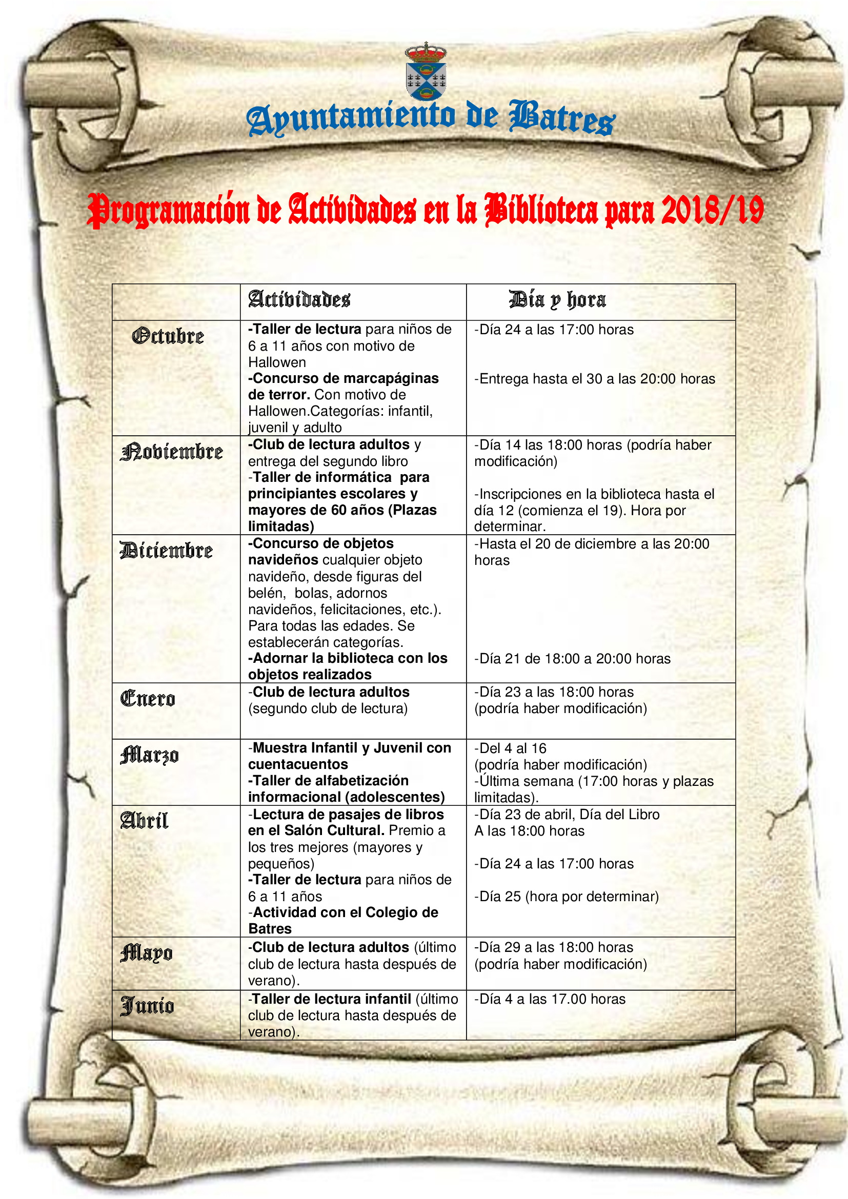 CARTEL DE PROGRAMACIN DE ACTIVIDADES BIBLIOTECA 2018 19 8